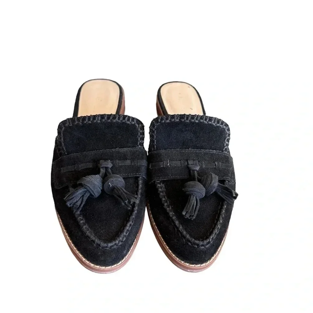 Nine West Black Suede Leather Tasseled Flat Mules Womens size 8.5 - Picture 4 of 13
